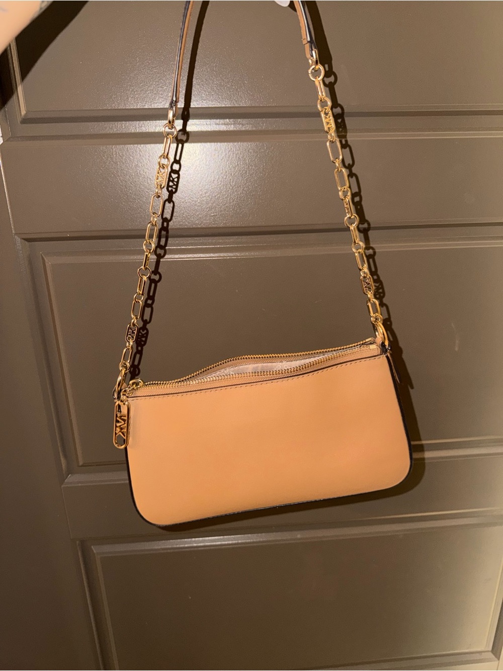 Michael Kors Tan Leather Chain-Accent Shoulder Bag